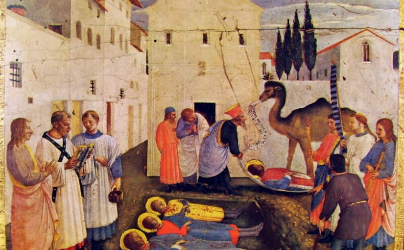Predella: ottavo scomparto La sepoltura dei santi Cosma e Damiano, cm. 37 x 45, Museo di San Marco, Firenze.